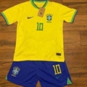 ⚽⚽NEW Brazil Neymar Jr #10 HOME KIDS Soccer 2KIT